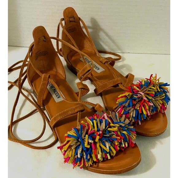Steve Madden Swizzle Leather Strappy Sandals-Lace Up Gladiator-Multicolor-Sz 6.5 - Picture 1 of 4